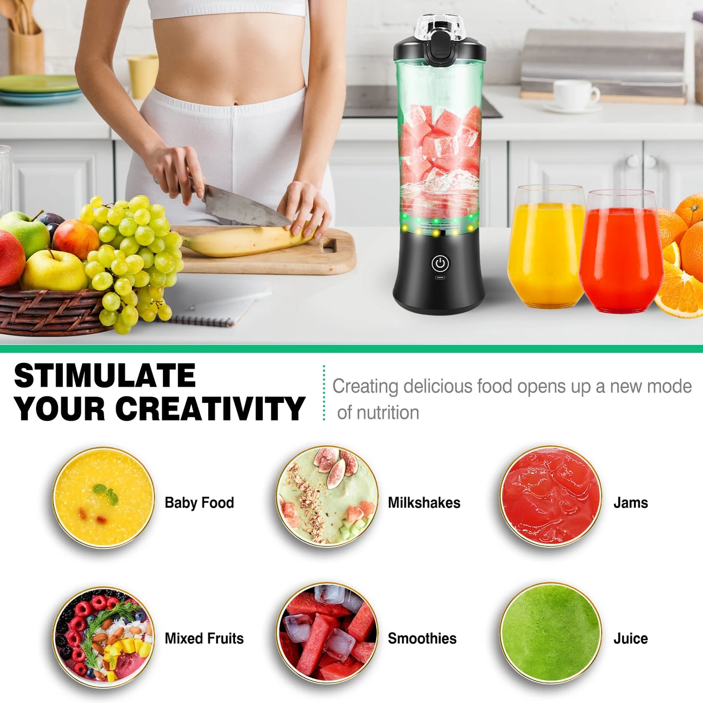 Portable Blender 600ML USB Rechargeable