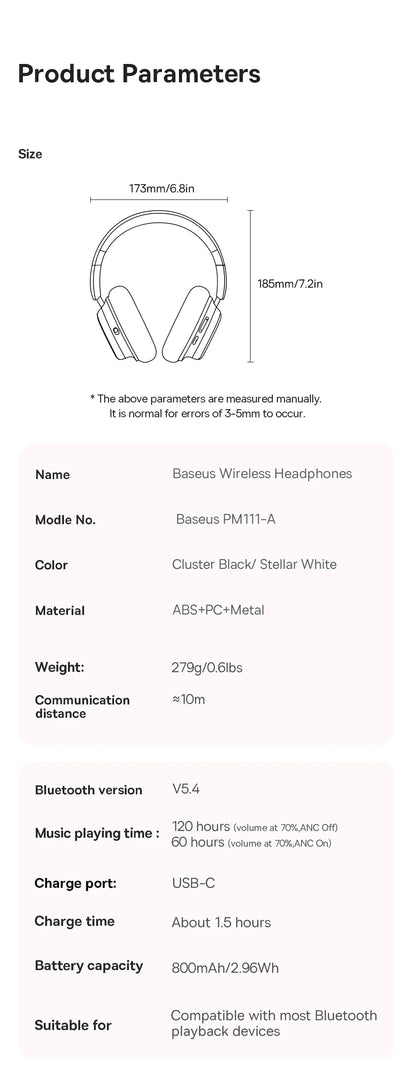 Baseus Bowie H1s Wireless Headphones - 46dB ANC, 120H Battery