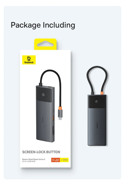 Baseus USB C HUB Dual HDMI 8K 4K Adapter 10-in-1 USB 3.2 10Gbps Splitter with RJ45 SD TF Type C PD 100W for MacBook Pro Air HUB