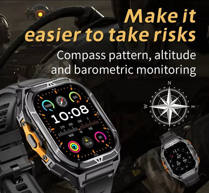 Military GPS Smart Watch - 5ATM Waterproof Bluetooth Call Compass Heart Rate