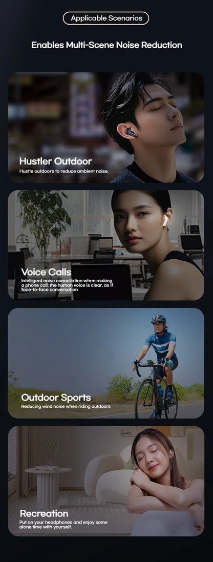 Sansui ANC Bluetooth TWS Earbuds -52dB Active Noise Cancelling Bluetooth 5.4 Headphone Ture Wireless Earphones 6 Mic HD Calls