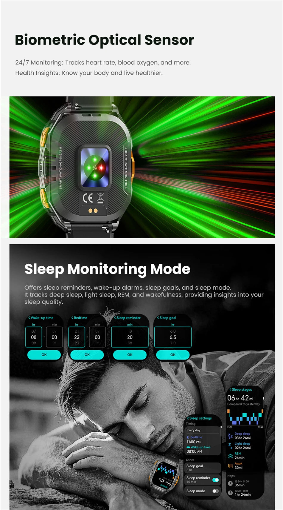 Military GPS Smart Watch - 5ATM Waterproof Bluetooth Call Compass Heart Rate