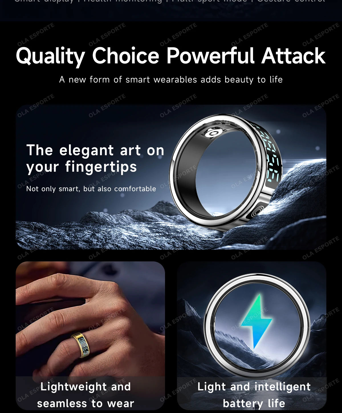 R12 Smart Ring - Display Screen, Wireless Charging, Health Tracker, Waterproof