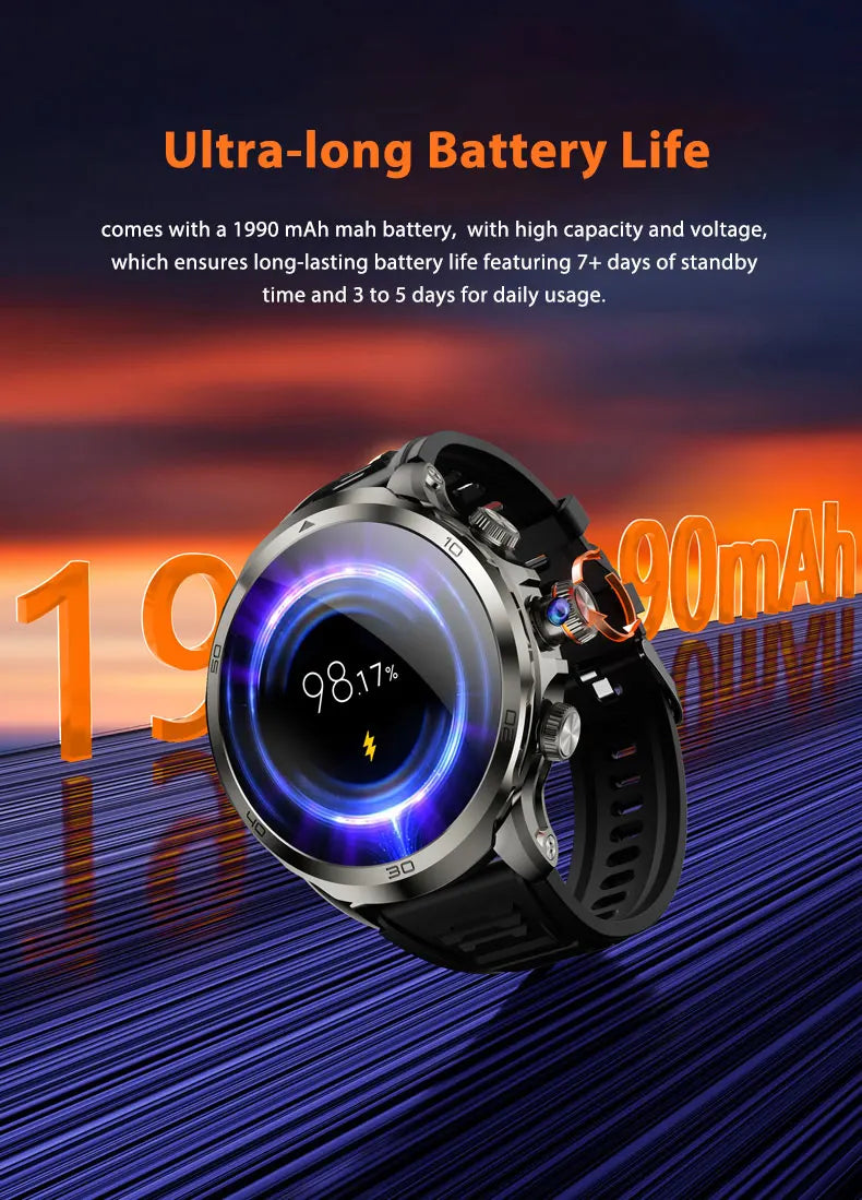 H19 Android Smartwatch - 190° Rotary Camera, GPS, 1.95" AMOLED