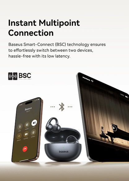 Baseus MC1 Pro Ear Clip Wireless Earphones Bluetooth 6.0 Hi-Res Ultra Open Earbuds earrings 4-Mic ENC Clip on ear buds Headphone