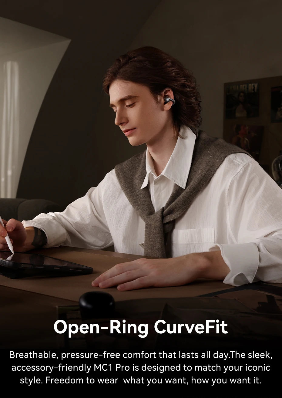 Baseus MC1 Pro Ear Clip Wireless Earphones Bluetooth 6.0 Hi-Res Ultra Open Earbuds earrings 4-Mic ENC Clip on ear buds Headphone