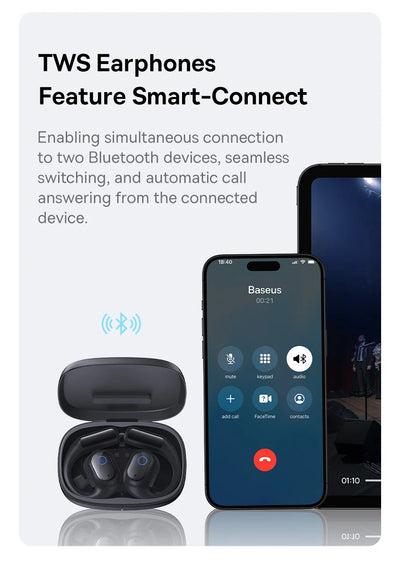 Baseus Eli 10i Open-Ear Bluetooth 5.4 Earphones - IP54 Waterproof Sports Earbuds