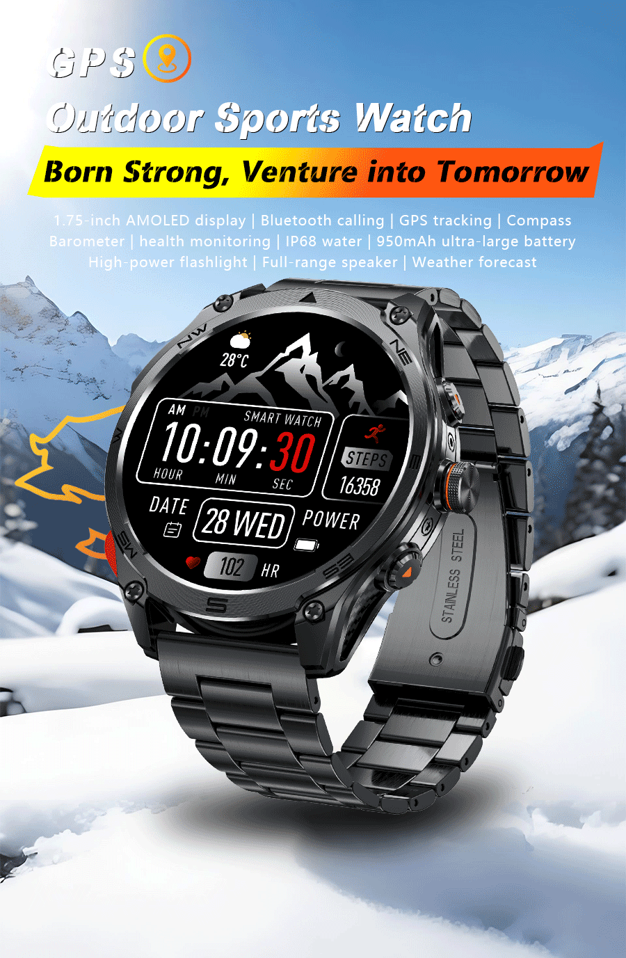 Military GPS Smartwatch - Dual-Band GNSS, 10ATM, Compass, Altimeter