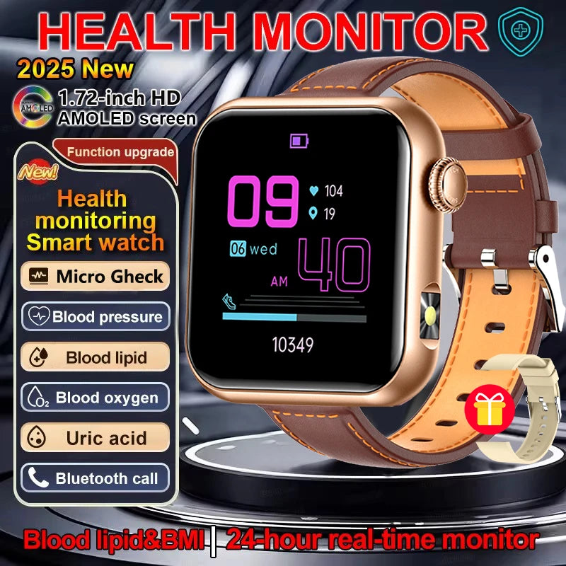 AI Smart Watch - HRV+PPG Blood Pressure Monitor, IP68 Waterproof