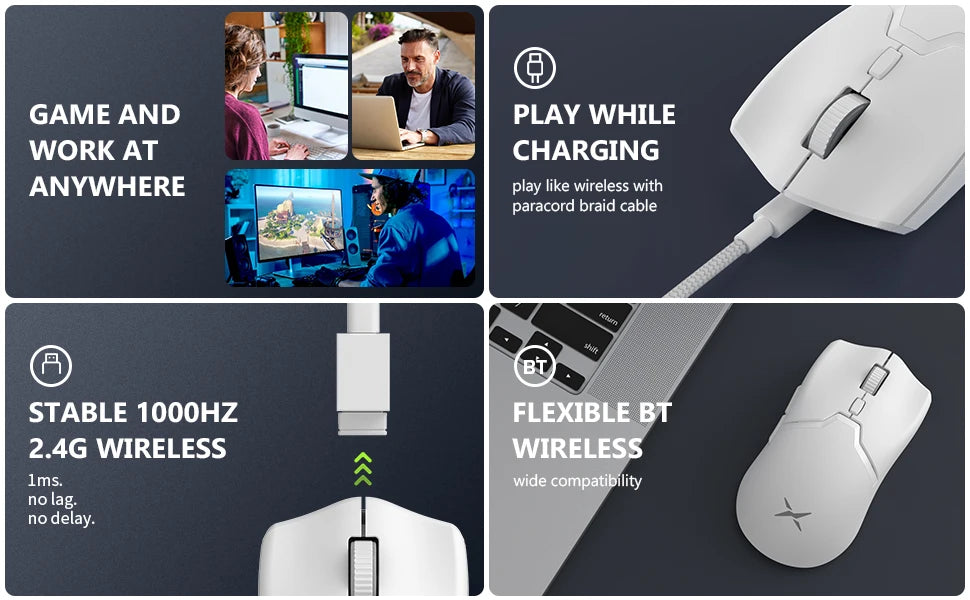 Delux M800PRO PAW3395 Wireless Gaming Mouse RGB light 26000DPI Wired Programmable Rechargeable Mice for PC Laptop Gamer