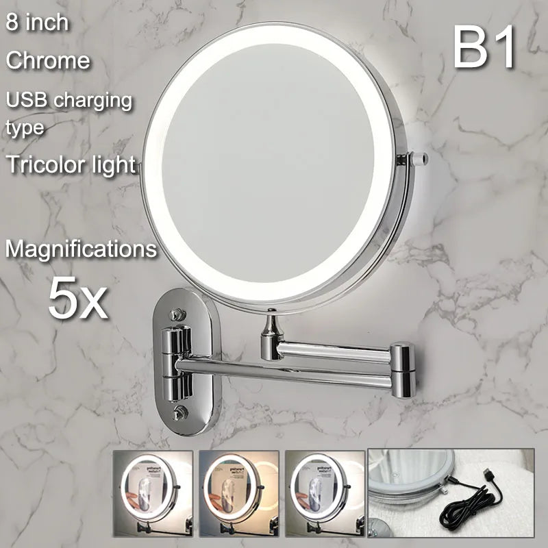 LED Wall Mount Makeup Mirror with Magnification & Dimming
