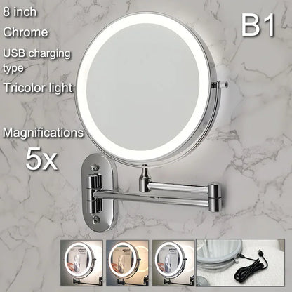LED Wall Mount Makeup Mirror with Magnification & Dimming