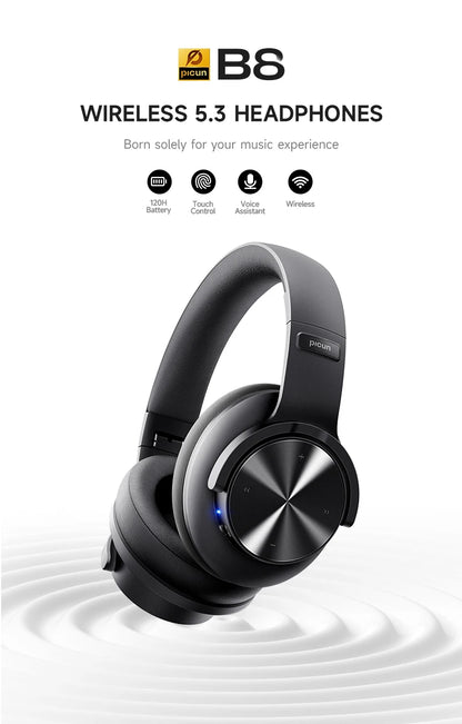 Picun B8 Wireless Headphones - 120H Battery, 3 EQ Modes