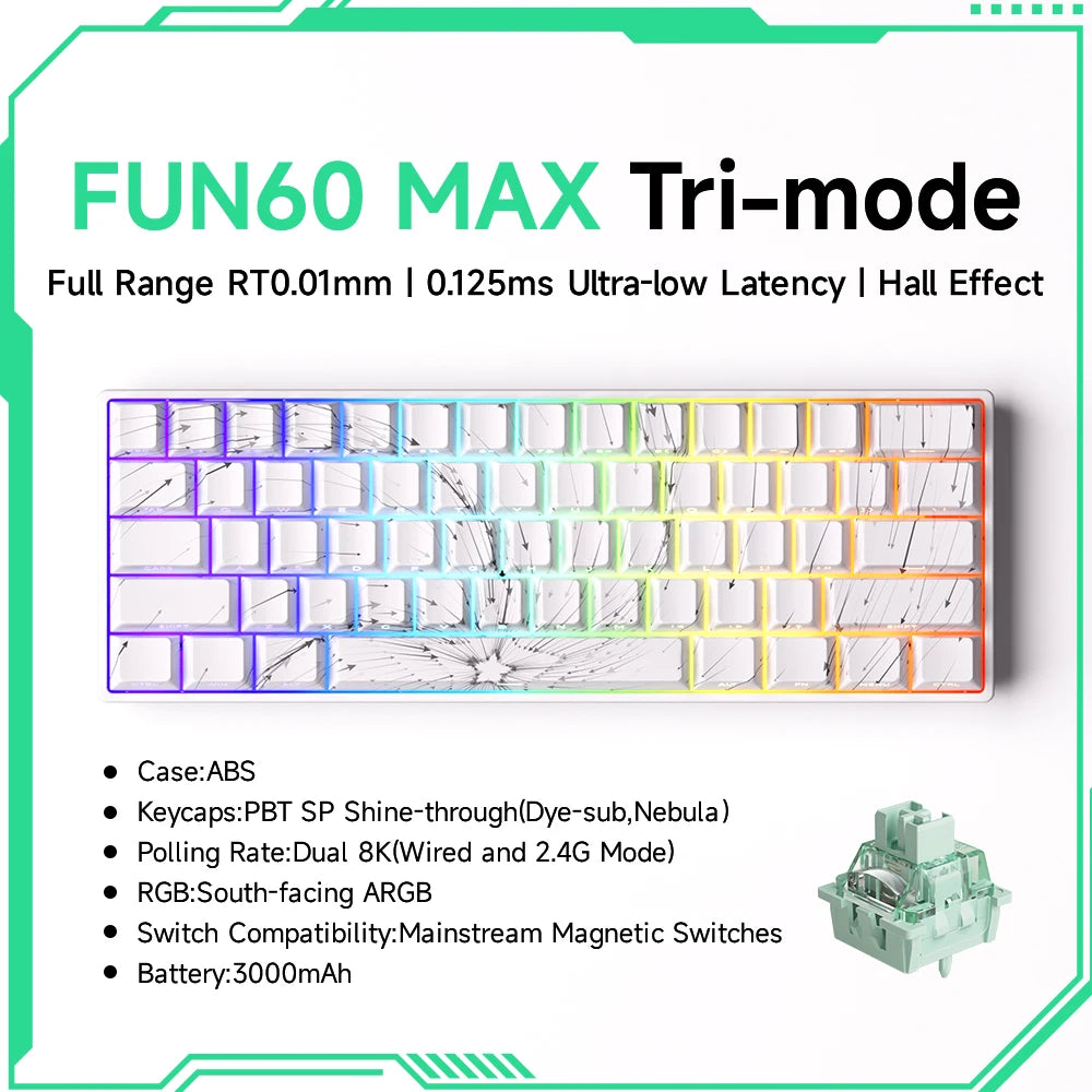 Akko MonsGeek FUN60 Mechanical Keyboard Magnetic Switch 60% Gaming Keyboards Rapid Trigger 0.01mm 8K ARGB HE/TMR Custom Keyboard