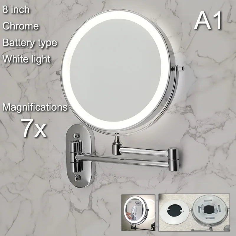 LED Wall Mount Makeup Mirror with Magnification & Dimming