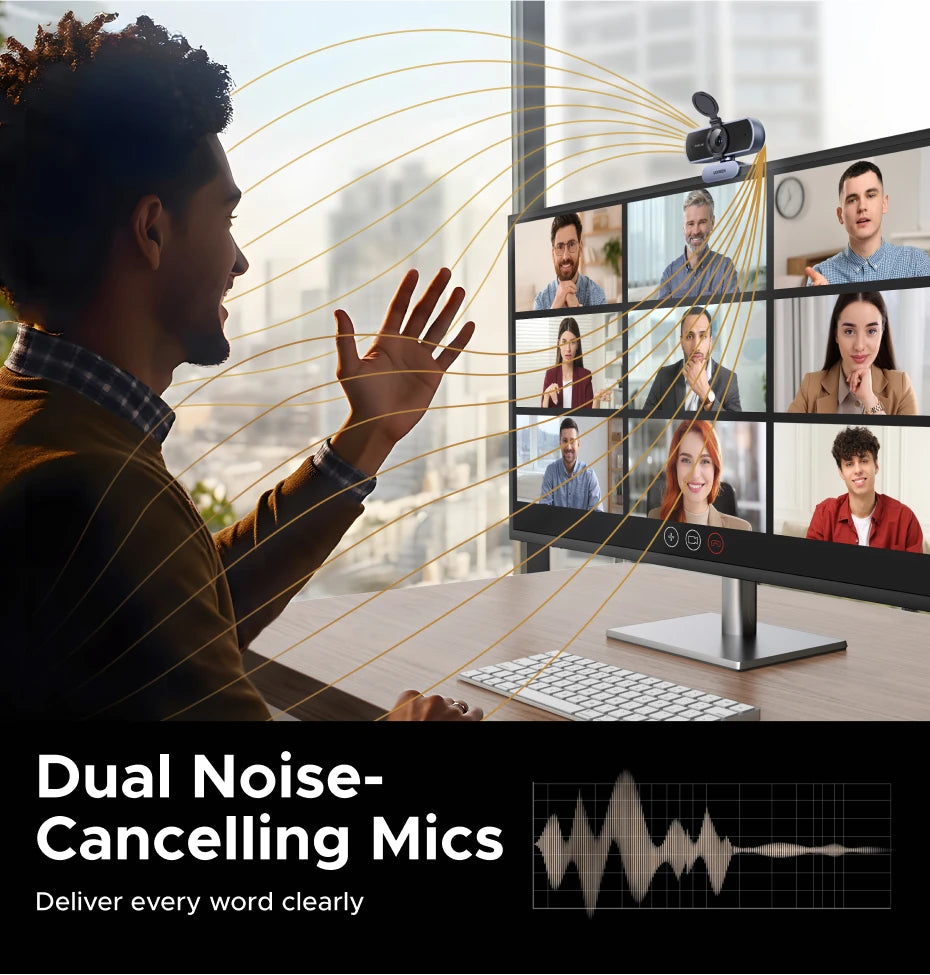 UGREEN 4K FHD 1080P Webcam 8MP for PC, PDAF Auto Focus, Dual AI Noise-Cancelling Mics, Web cam Camera for Zoom/Teams/Google Meet