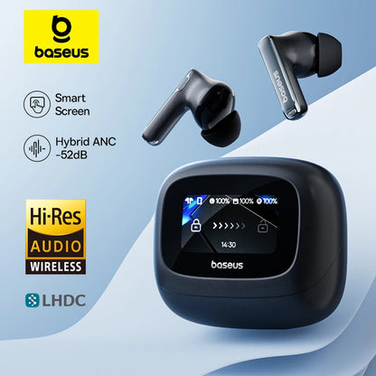 Baseus Bowie M2s Ultra Wireless Earphones Smart Screen 52dB Noise Cancelling Bluetooth 5.4 Headphones 3D Audio Spatial Earbuds