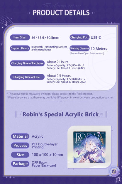 MOONDROP ROBIN Earphone Honkai Star Rail Robin's Earphones TWS Hybrid Dynamic Driver + Planar Driver ANC TWS Earphones