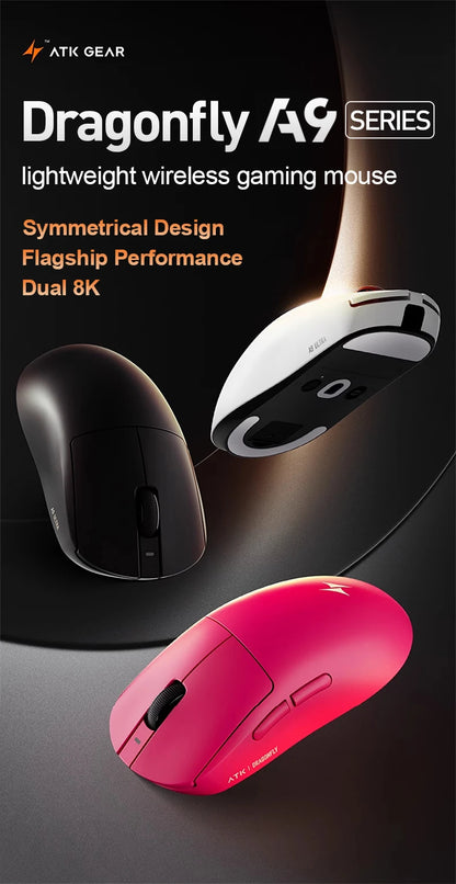 ATK Dragonfly A9 Ultra Wireless E-sports Gaming Mouse Ultra-lightweight Tri-mode Dual 8K Ergonomic Mice A9 Plus PAW3395/3950