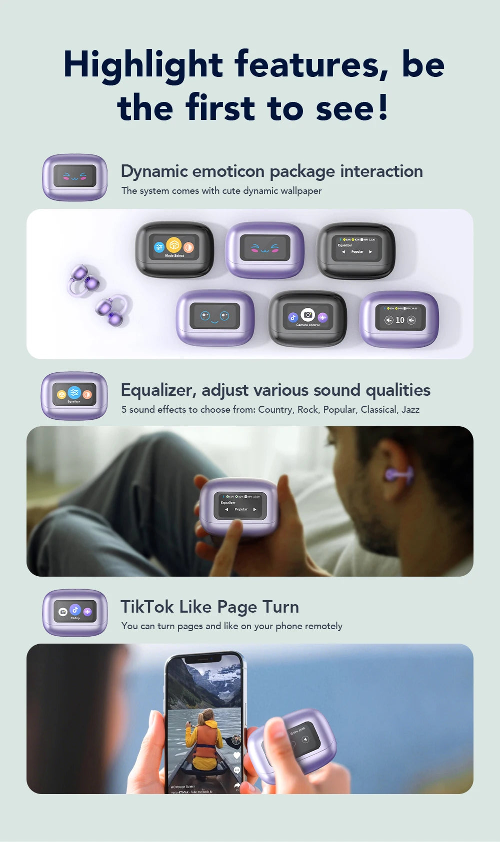 HTC NE54 AI Translator Earbuds - LCD Screen, Ear Clip Design