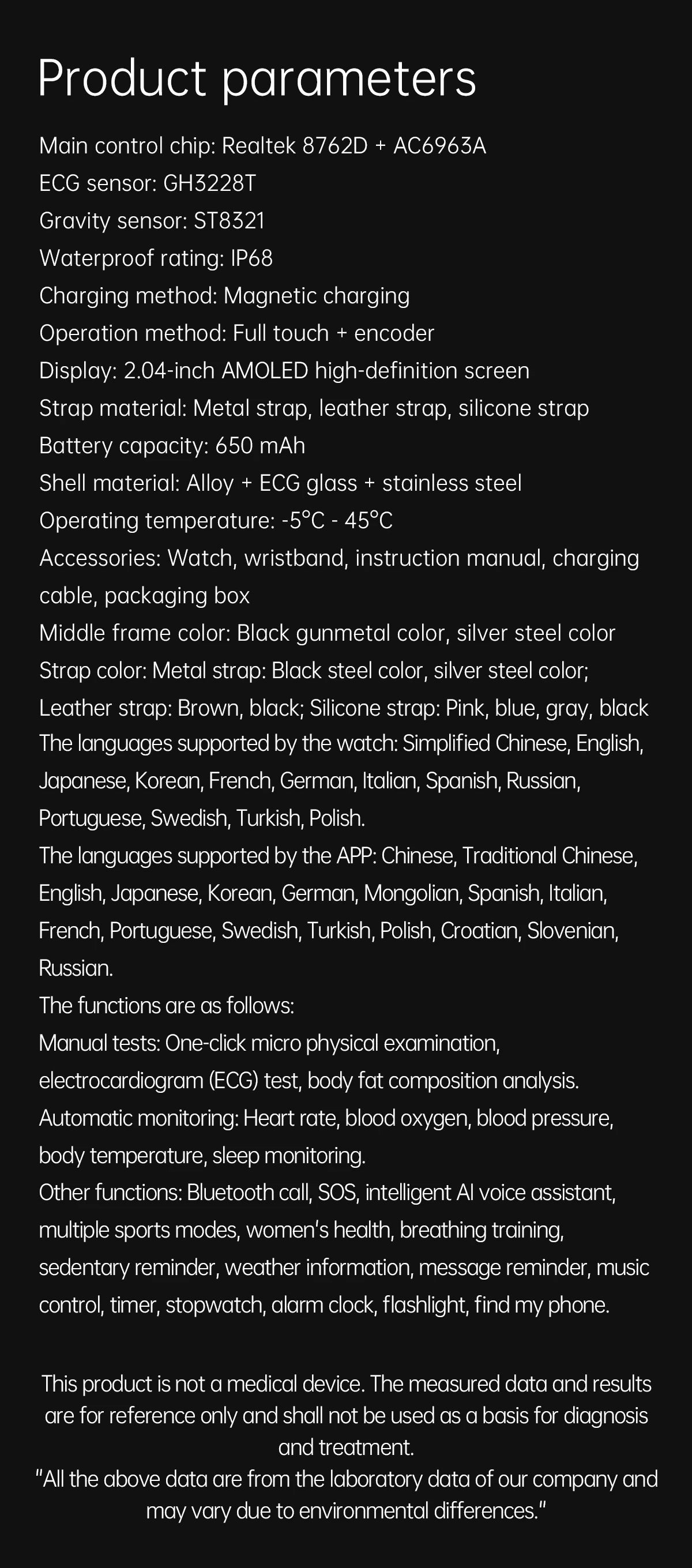 XIAOMI Health Smart Watch - ECG PPG Blood Pressure Oxygen Monitor with Bluetooth Call