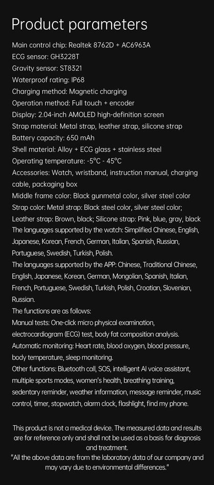 XIAOMI Health Smart Watch - ECG PPG Blood Pressure Oxygen Monitor with Bluetooth Call