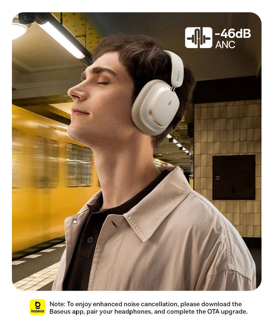 Baseus Bowie H1s Wireless Headphones - 46dB ANC, Hi-Res Spatial Audio, 120H