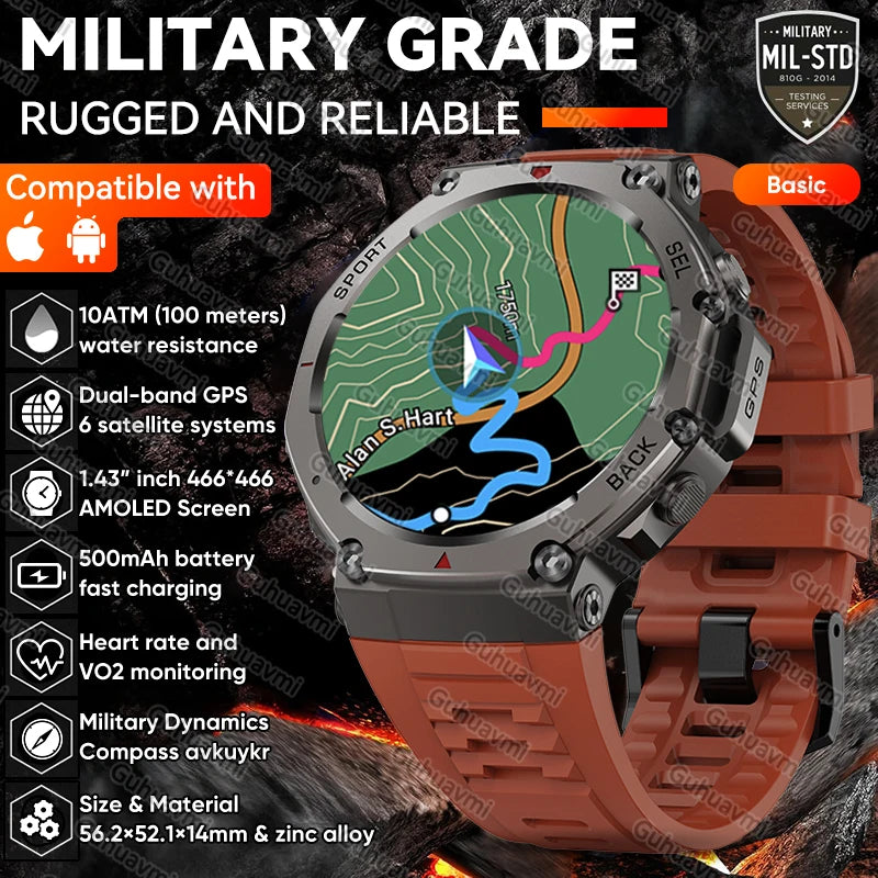 T-Rex 3 Pro Military GPS Smartwatch - 10ATM, 500mAh, Dual-Band GPS