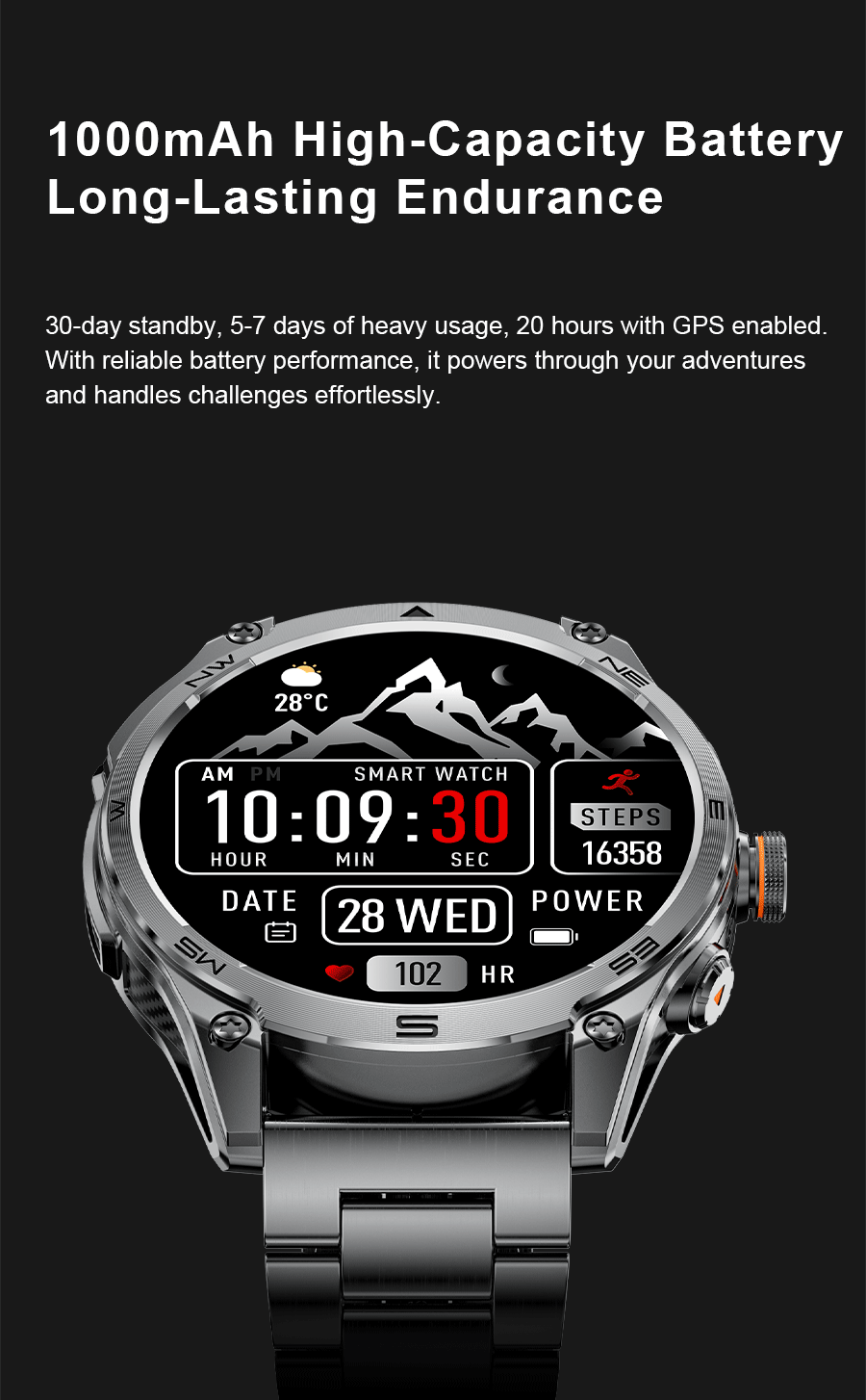 Military GPS Smartwatch - Dual-Band GNSS, 10ATM, Compass, Altimeter