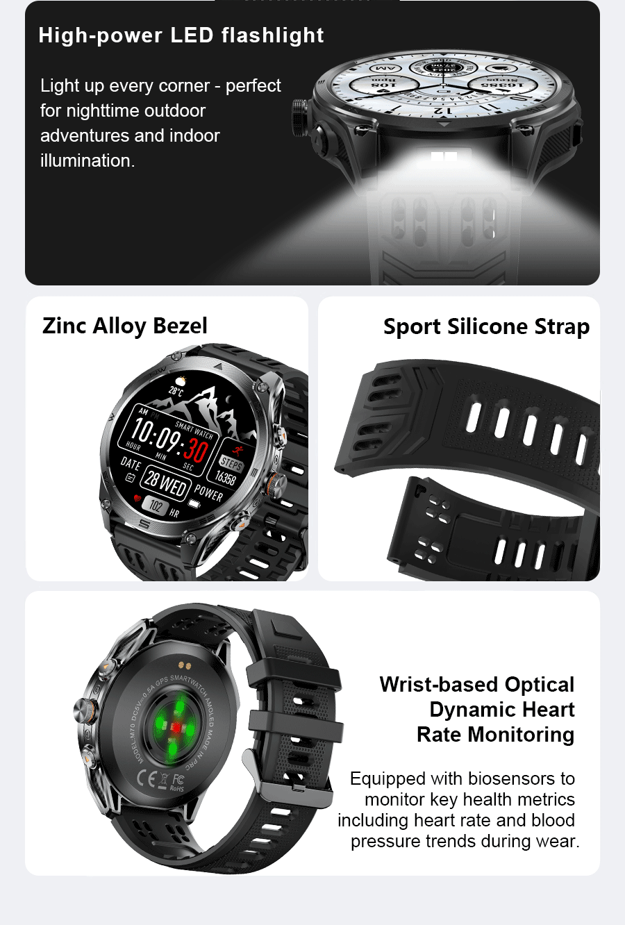 Military GPS Smartwatch - Dual-Band GNSS, 10ATM, Compass, Altimeter