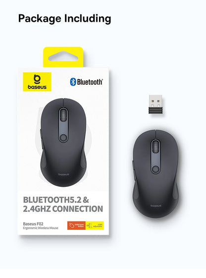 Baseus F02 Wireless Mouse Bluetooth 5.2 2.4G 4000DPI Ergonomic 7 Mute Buttons Mice for iPad MacBook Tablet Laptop Computer Mouse