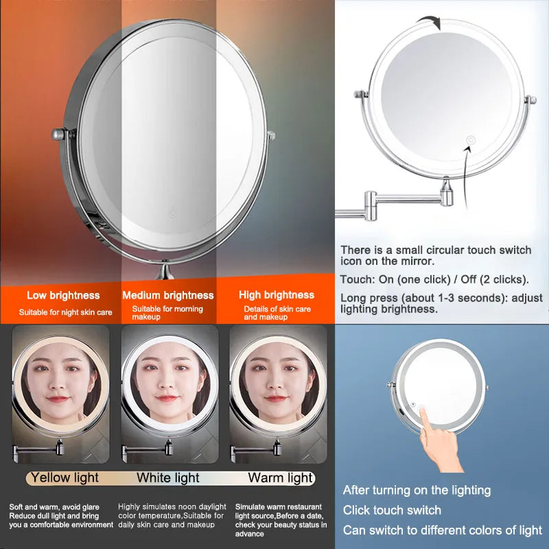 LED Wall Mount Makeup Mirror with Magnification & Dimming
