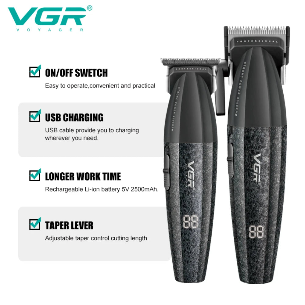 VGR V-640 Professional Hair Clipper - 9000 RPM Rechargeable Trimmer for Men