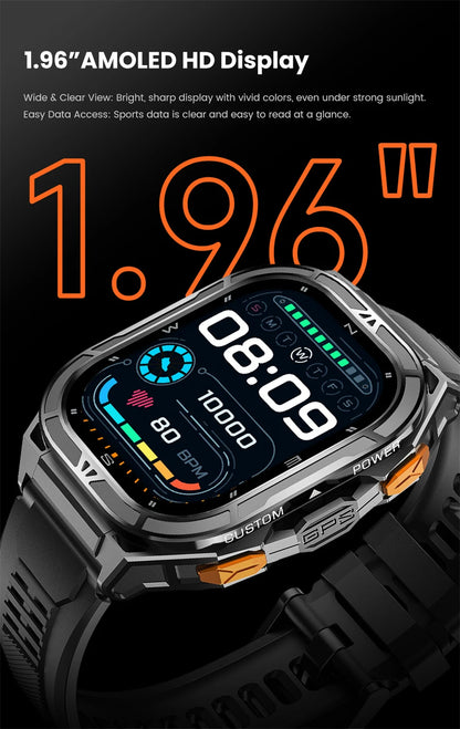 Military GPS Smart Watch - 5ATM Waterproof Bluetooth Call Compass Heart Rate