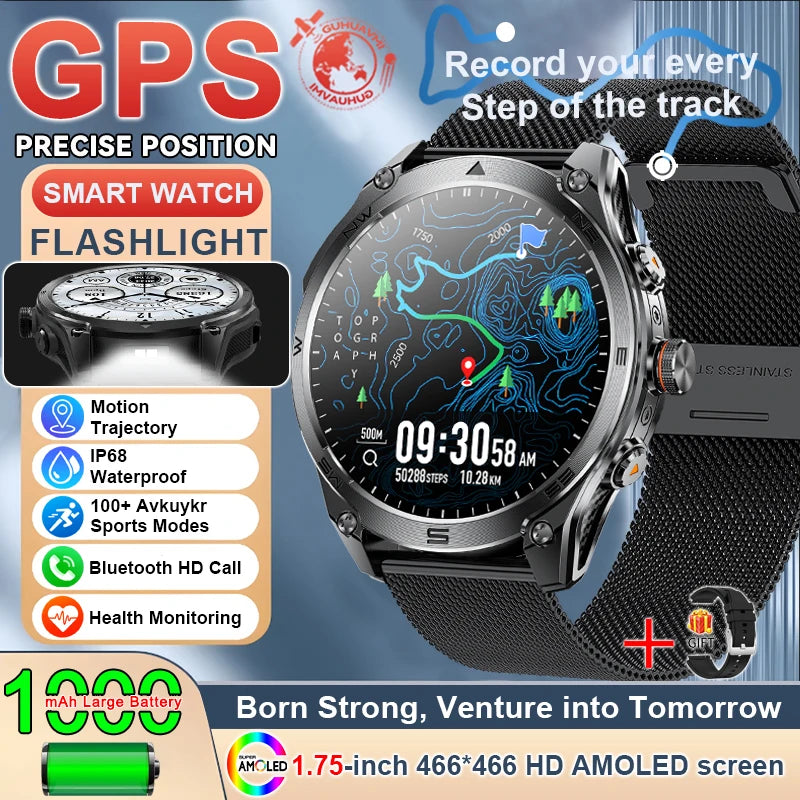 Men's GPS Smartwatch - 1.75" AMOLED, 10ATM, 1000mAh Battery