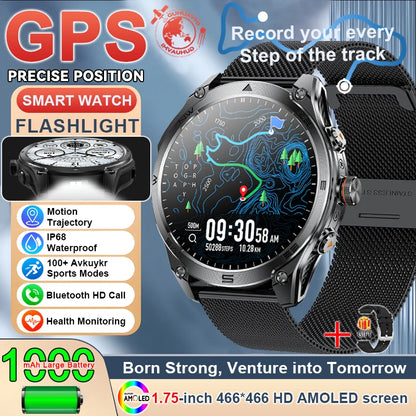 Men's GPS Smartwatch - 1.75" AMOLED, 10ATM, 1000mAh Battery