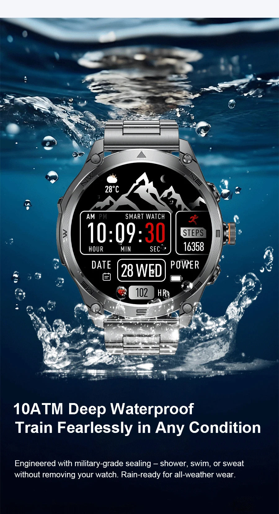 Men's GPS Smartwatch - 1.75" AMOLED, 10ATM, 1000mAh Battery