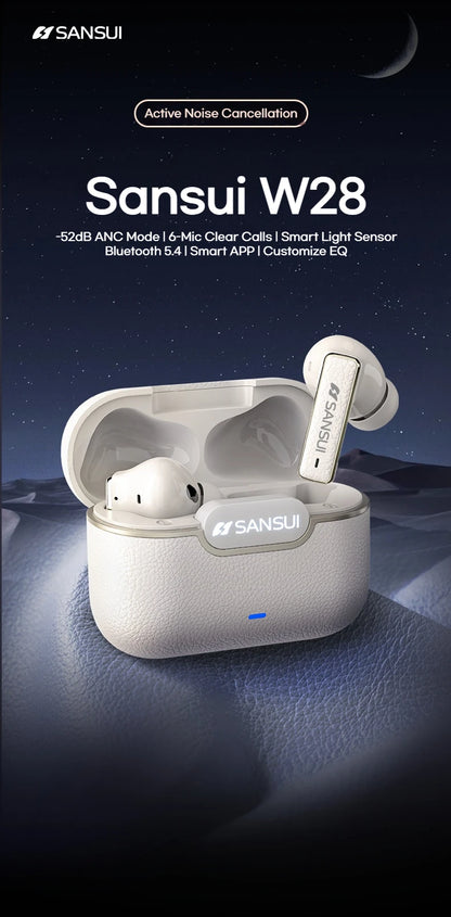 Sansui ANC Bluetooth TWS Earbuds -52dB Active Noise Cancelling Bluetooth 5.4 Headphone Ture Wireless Earphones 6 Mic HD Calls