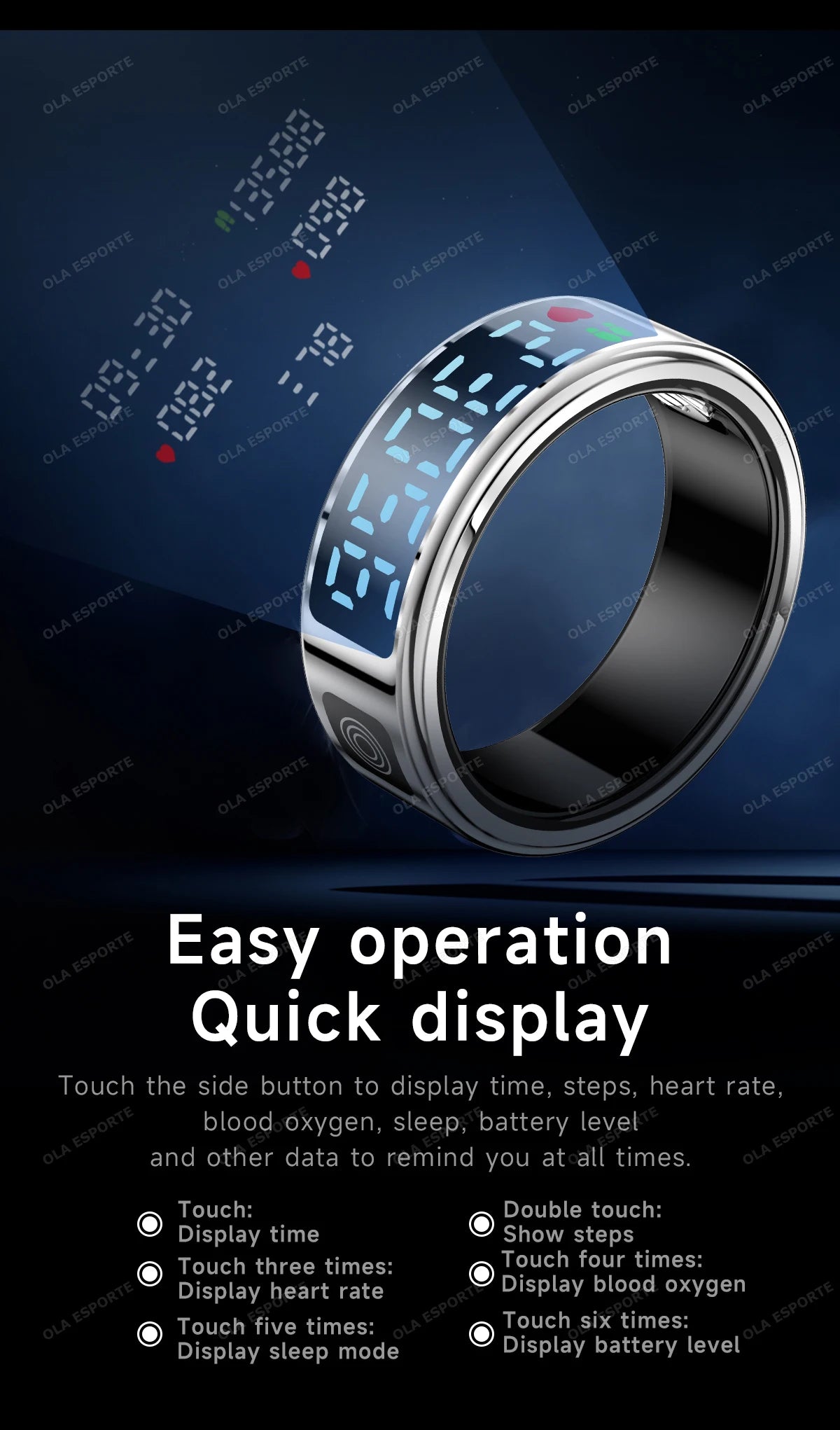 R12 Smart Ring - Display Screen, Wireless Charging, Health Tracker, Waterproof