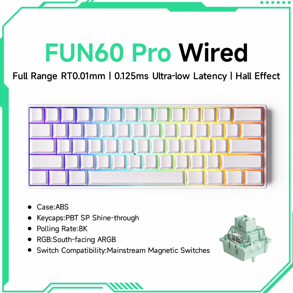 Akko MonsGeek FUN60 Mechanical Keyboard Magnetic Switch 60% Gaming Keyboards Rapid Trigger 0.01mm 8K ARGB HE/TMR Custom Keyboard