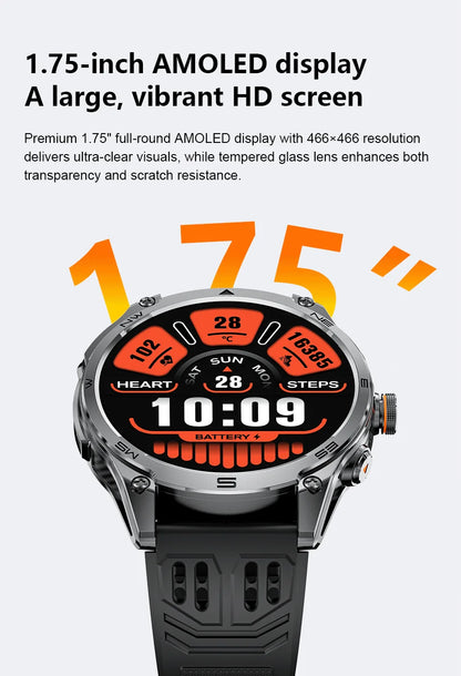 Men's GPS Smartwatch - 1.75" AMOLED, 10ATM, 1000mAh Battery