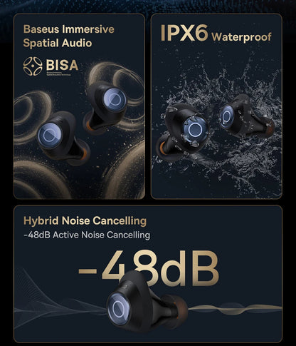 Baseus Bowie MA10 Pro ANC Wireless Earphones 48dB Hybrid ANC Bluetooth 5.3 Earbuds IPX6 Waterproof 4-Mics ENC Sports Headphones