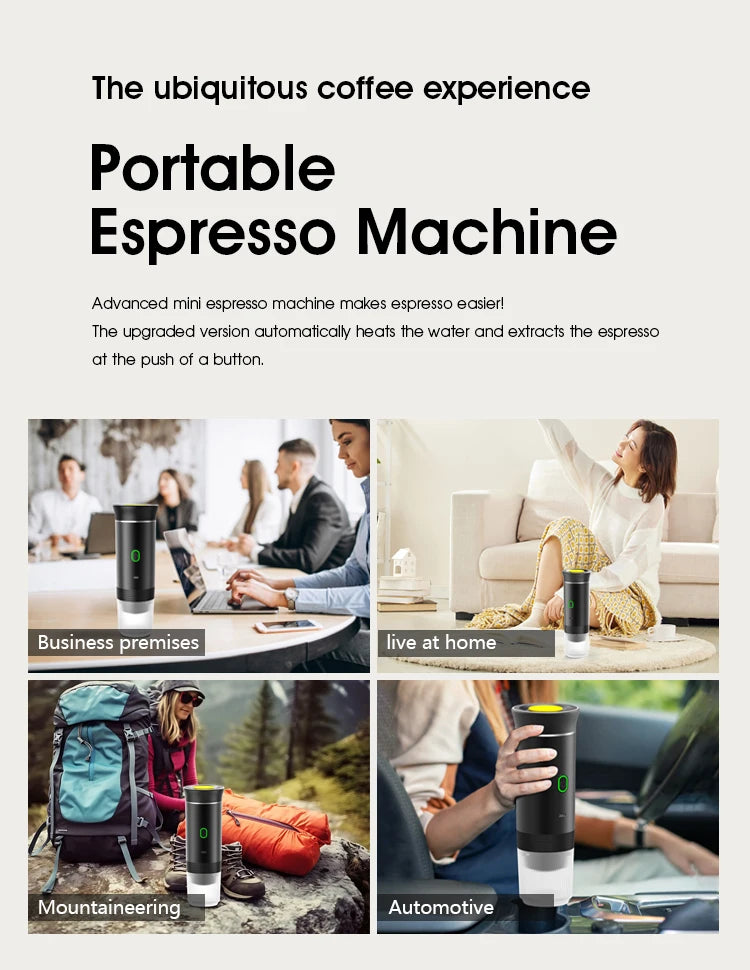 Portable Electric Espresso Maker - 3-in-1 Wireless Coffee Machine for Car Travel