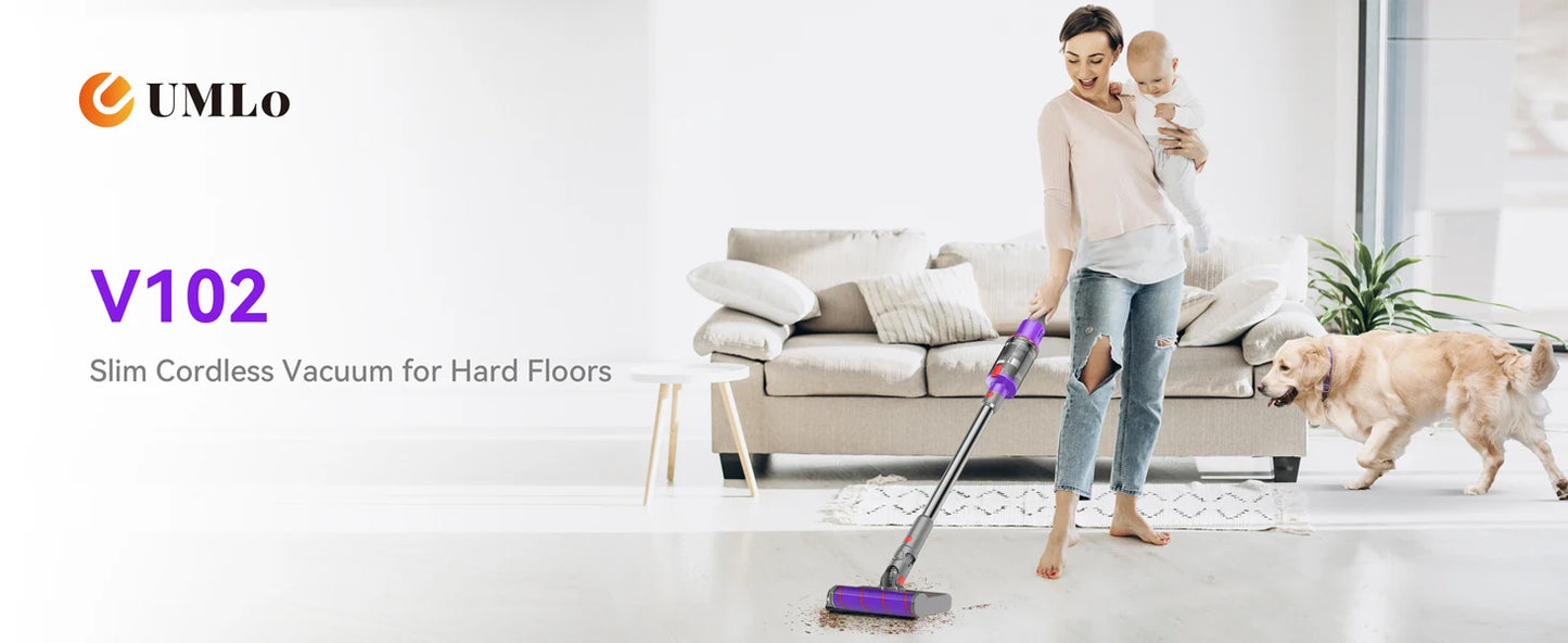 UMLO V102 Cordless Vacuum Cleaner - Brushless Motor Stick Vacuum for Pet Hair