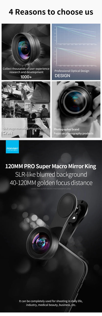 MARTVSEN 120MM Macro Lens, Professional 5K HD 10x Super Macro Universal Clip Camera Photo Lens for iPhone Samsung Andriod