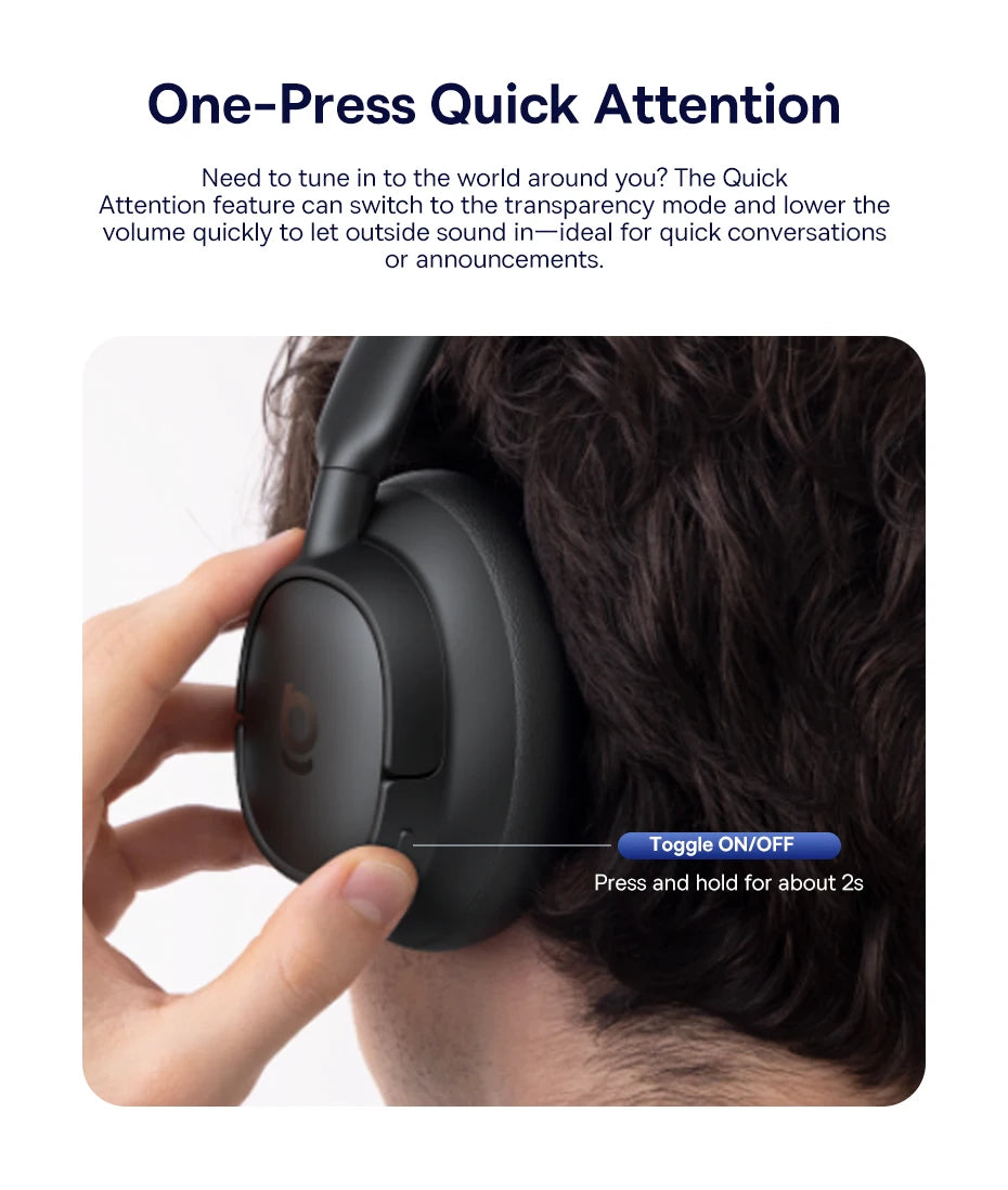 Baseus Bowie H1s Wireless Headphones - 46dB ANC, Hi-Res Spatial Audio, 120H