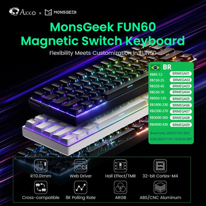Akko MonsGeek FUN60 Mechanical Keyboard Magnetic Switch 60% Gaming Keyboards Rapid Trigger 0.01mm 8K ARGB HE/TMR Custom Keyboard
