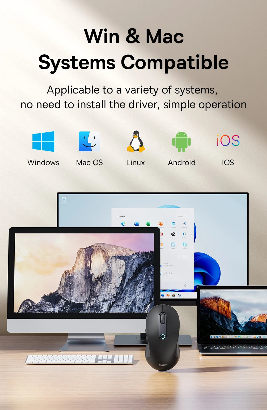 Baseus F02 Wireless Mouse Bluetooth 5.2 2.4G 4000DPI Ergonomic 7 Mute Buttons Mice for iPad MacBook Tablet Laptop Computer Mouse