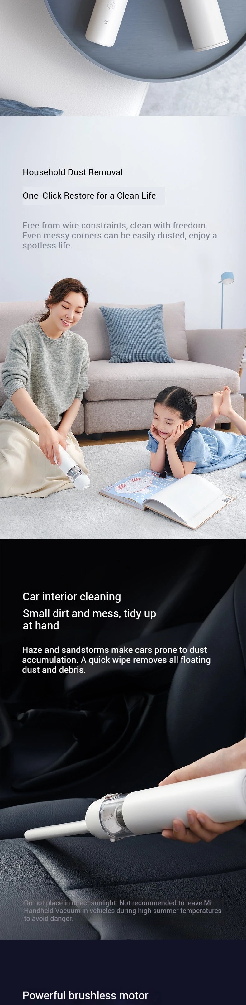 Xiaomi Mijia Handheld Vacuum - 12000Pa Cordless Rechargeable Car Pet Hair