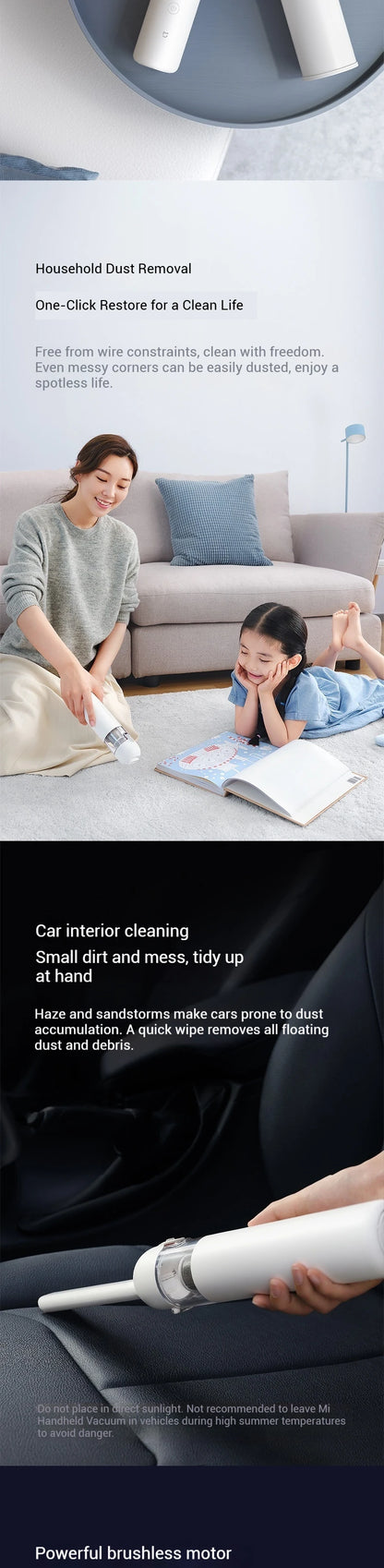 Xiaomi Mijia Handheld Vacuum - 12000Pa Cordless Rechargeable Car Pet Hair